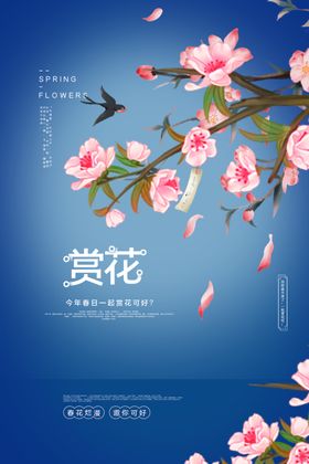 赏花清新活动促销销售蓝色海报