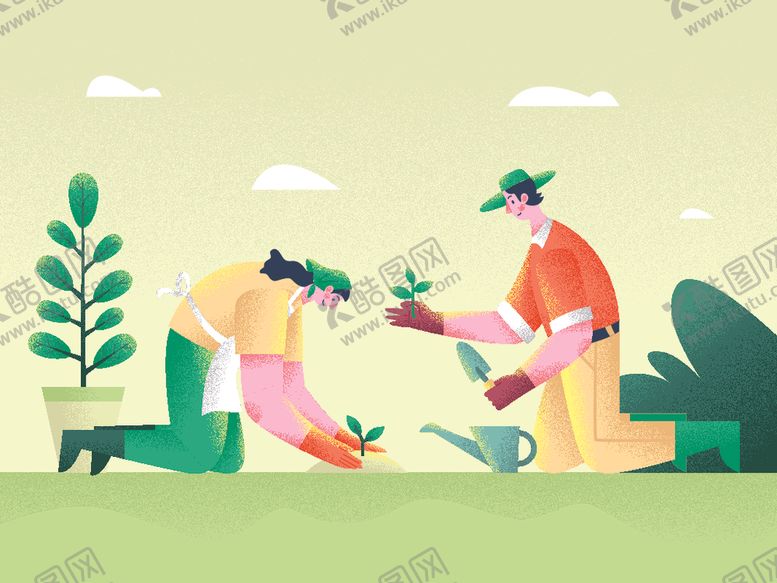 编号：43321704031140466570【酷图网】源文件下载-两人花园中愉快栽种花草