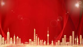 城市红色丝绸光线金色企业背景