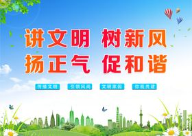 讲文明树新风城市海报城市背景城市围墙标语