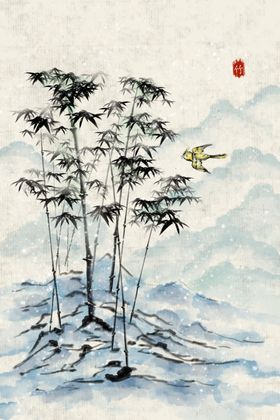 翠竹复古古风插画背景素材