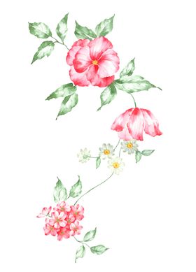 手绘花无缝纹无缝拼接设计墙纸