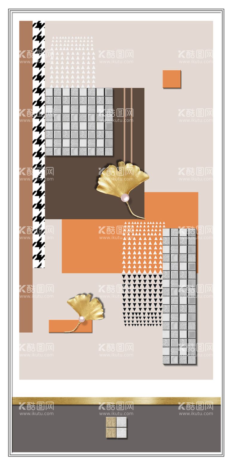 编号：25276010151022127178【酷图网】源文件下载-抽象银杏叶几何图形装饰画