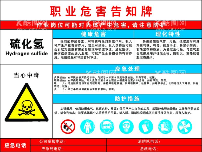 编号：16514802190031126746【酷图网】源文件下载-硫化氢职业危害告知牌