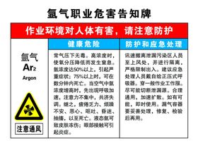 氩气职业危害告知牌