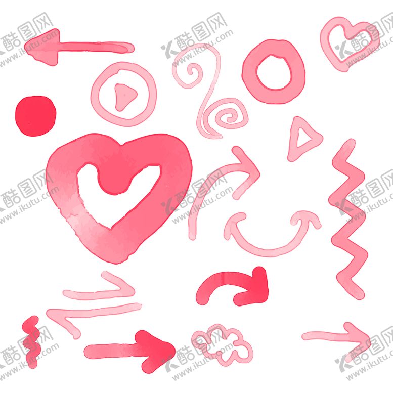 编号：84570309271717461357【酷图网】源文件下载-水彩爱心箭头元素