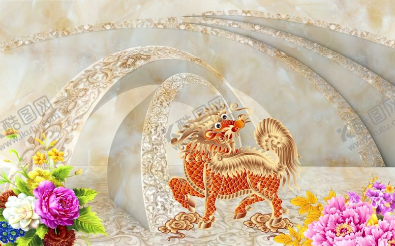 编号：71649209221722134171【酷图网】源文件下载-3D立体空间麒麟背景