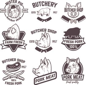 复古风猪肉相关标志设计