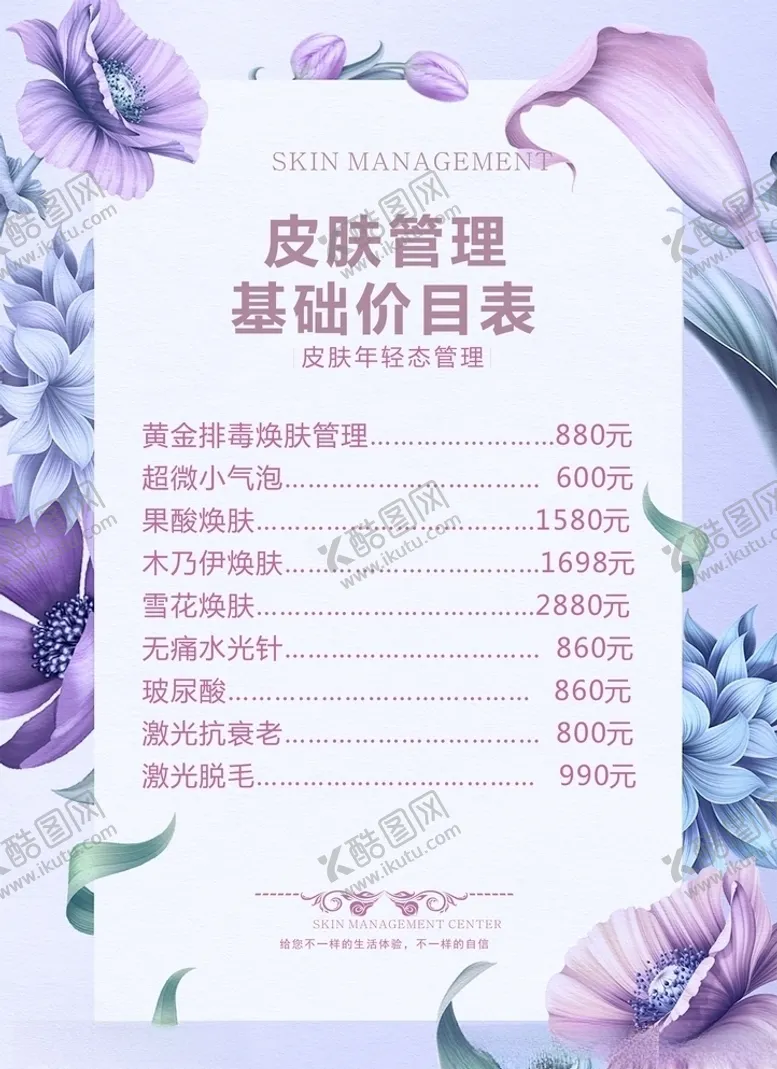 编号：53004404282240206933【酷图网】源文件下载-皮肤管理价目表