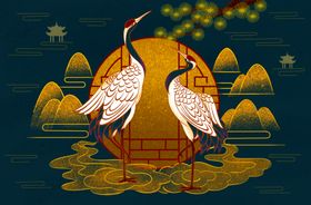 山水地产传统国风插画卡通背景