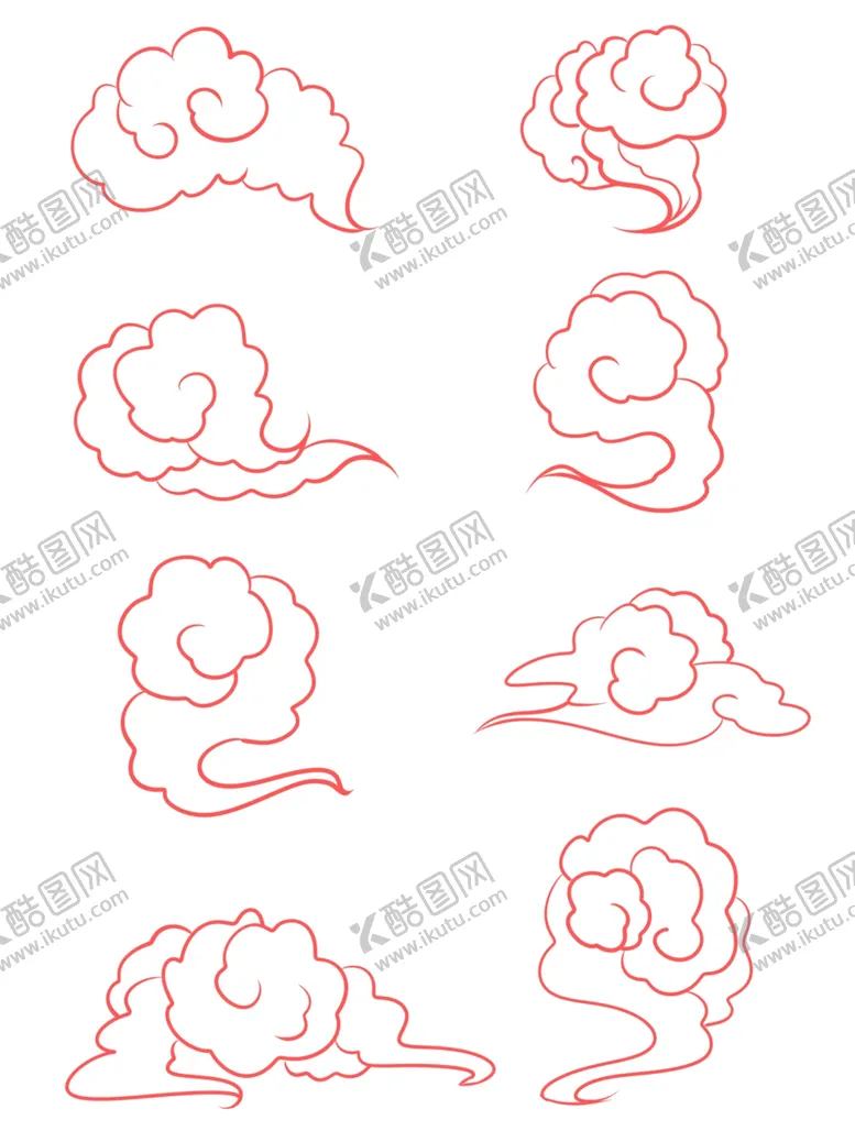 编号：67788004181503214693【酷图网】源文件下载-手绘中国风线性祥云云彩元素