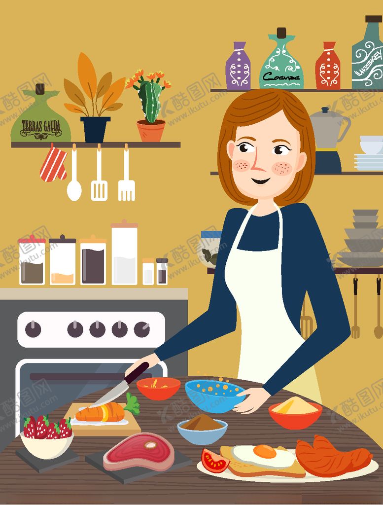 编号：73910311011901257282【酷图网】源文件下载-创意厨房中准备早餐的女子