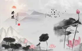 荷花节水墨画工笔画趣