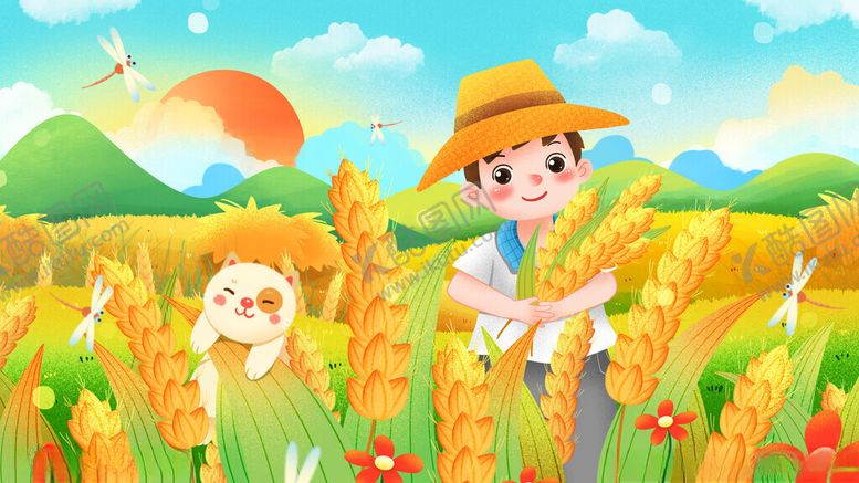 编号：82945011021353049465【酷图网】源文件下载-芒种收麦子插画