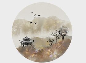 水墨山水画墙纸高端国