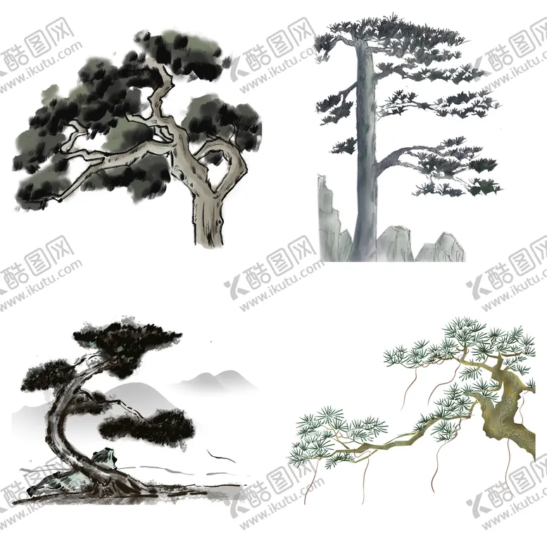 编号：94206509202224342038【酷图网】源文件下载-中国风水墨松树松枝迎客松水墨画