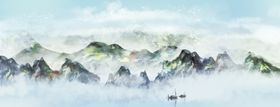 水墨山水画壁纸电视背景墙国工笔