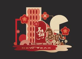 马年新中式美陈拍照框打卡点