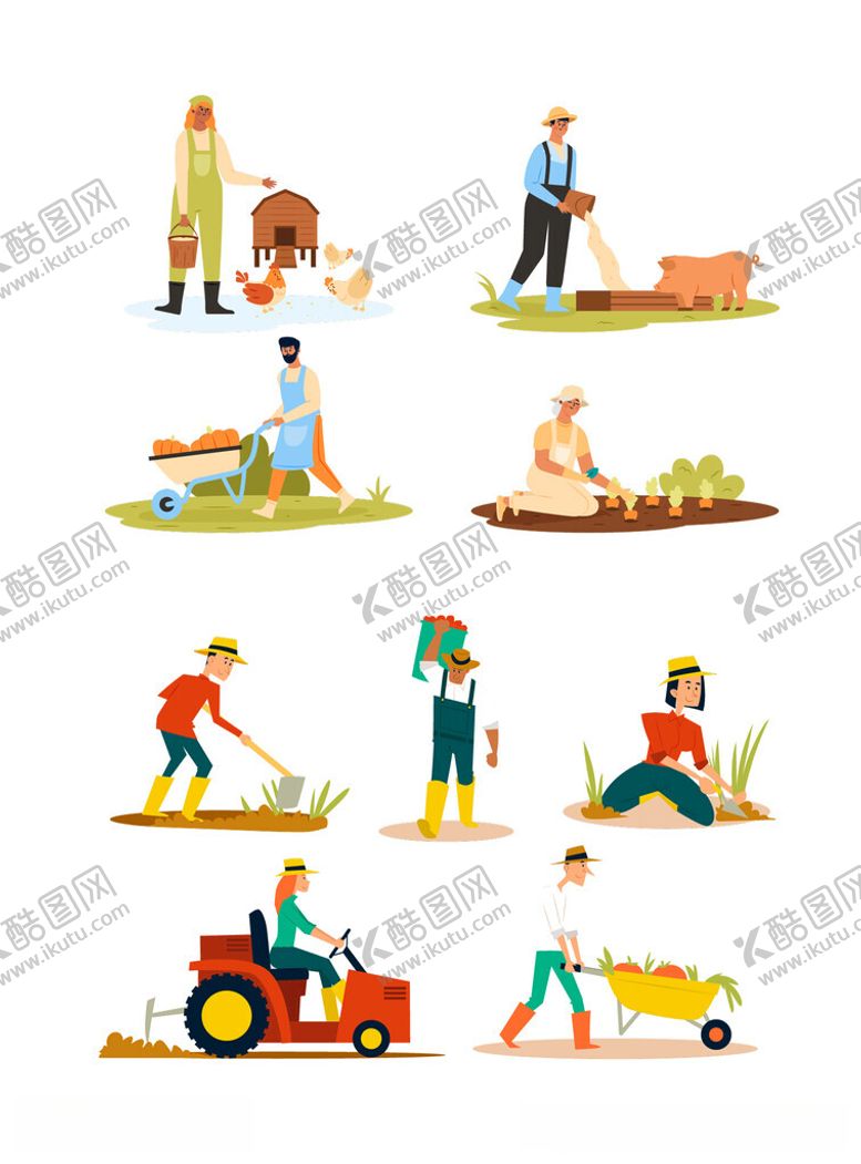 编号：13016012011801115291【酷图网】源文件下载-农场农民劳作插画元素