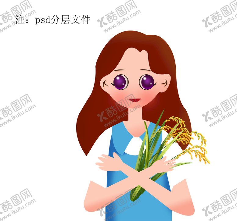 编号：72652610311058083100【酷图网】源文件下载-怀抱水稻小女孩插画