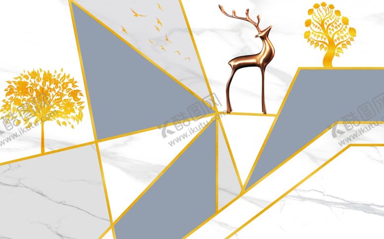 编号：93867109201759505902【酷图网】源文件下载-原创大理石纹爵士白背景墙北欧鹿