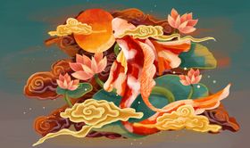 中国风插画单页扁平创意横版