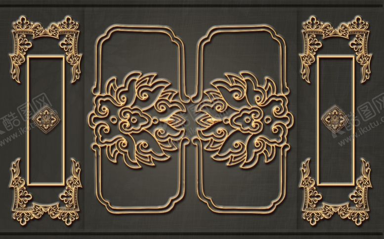 编号：23902109260343028147【酷图网】源文件下载-中式立体石膏背景墙