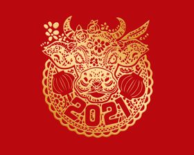 简洁剪纸风2021牛年