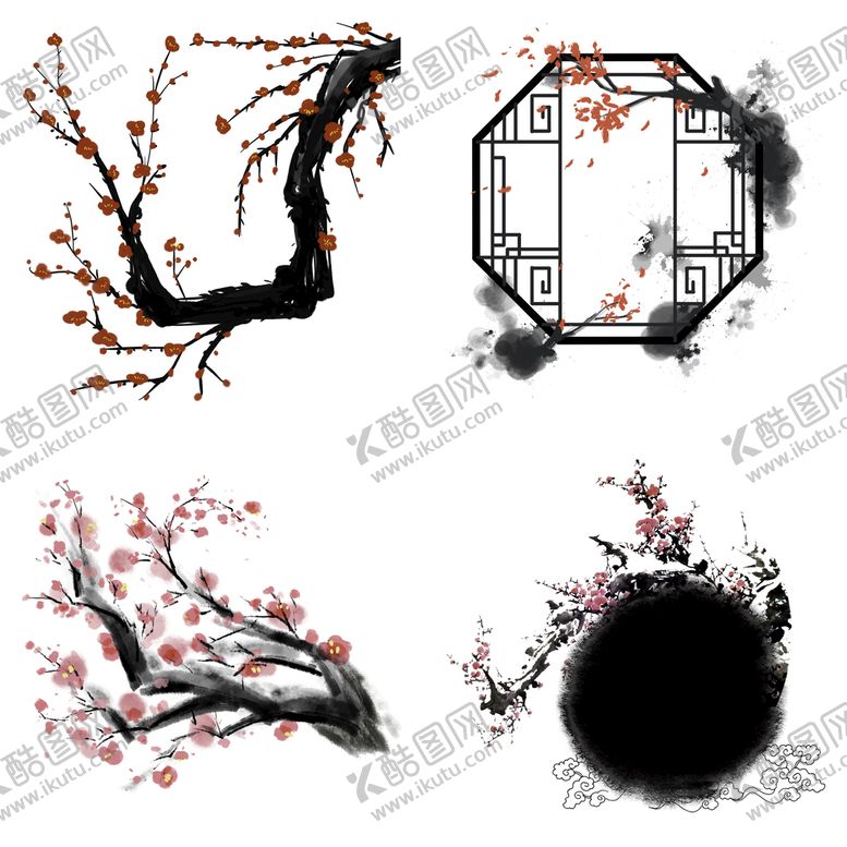 编号：72905109180500284621【酷图网】源文件下载-水墨红梅腊梅梅花花卉背景