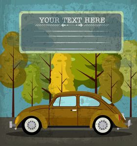 复古做旧效果轿车和树木