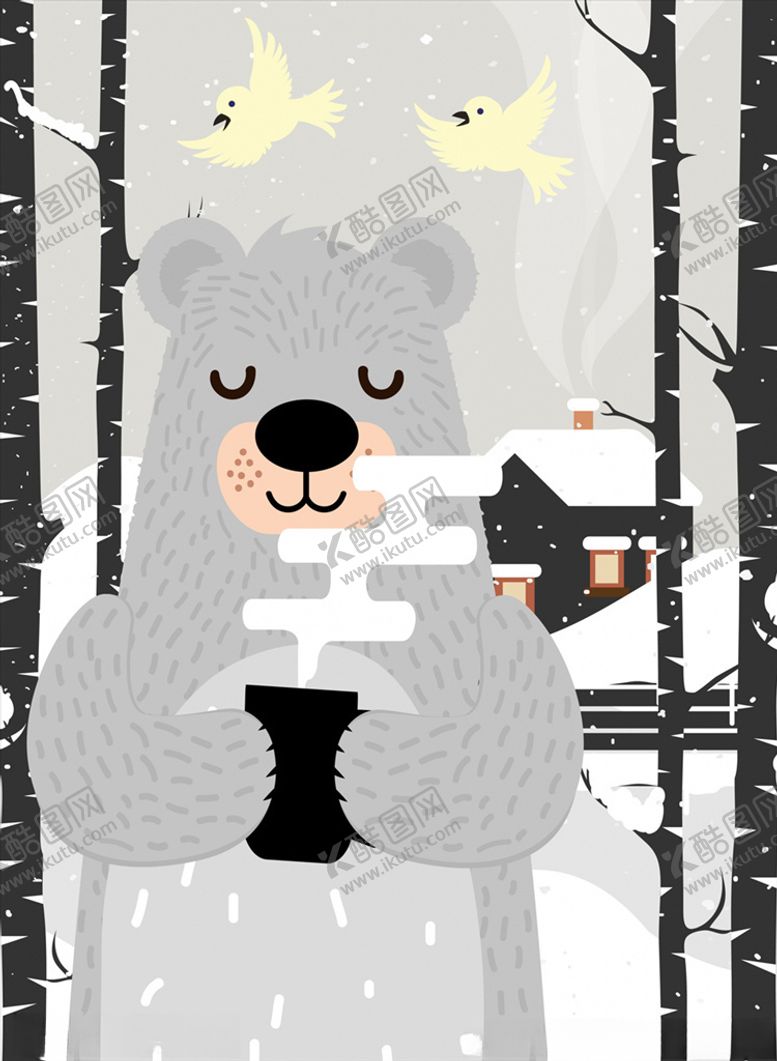 编号：68152207140024304313【酷图网】源文件下载-创意冬季喝热茶的熊