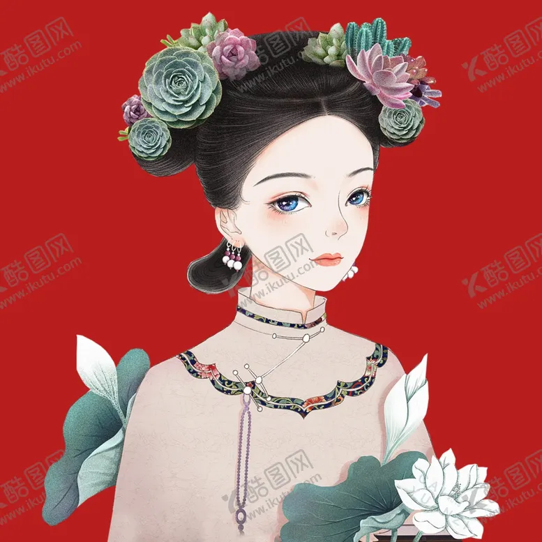 编号：19539503020019382211【酷图网】源文件下载-手绘清朝美女