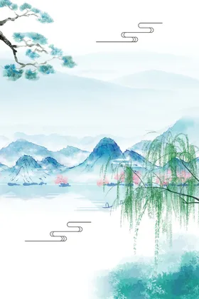 水墨背景画山装饰画新中式山画