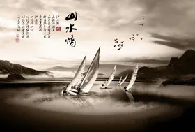 水墨山水背景意境夏天梅花