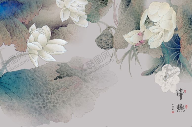 编号：39772609271205296241【酷图网】源文件下载-荷花莲蓬背景墙