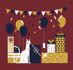 复古派对礼物和白猫