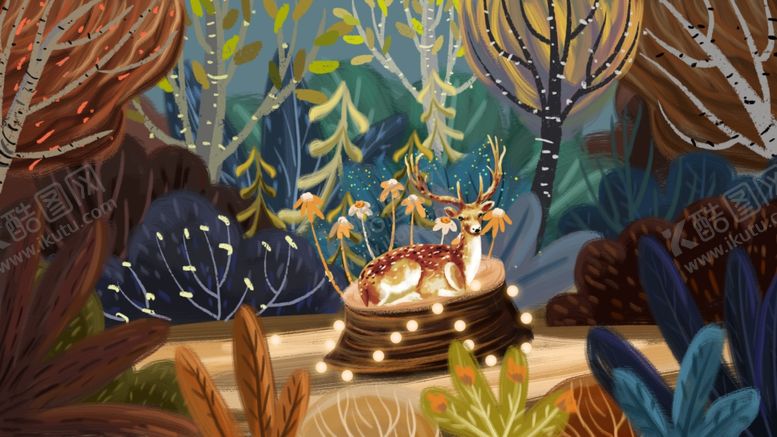 编号：53868709212036319367【酷图网】源文件下载-手绘复古动物画鹿