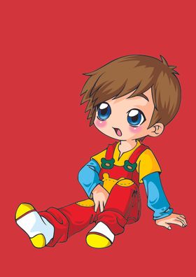红底超级可爱大眼睛背带裤卡通男