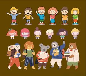 欢乐儿童与动物伙伴集合