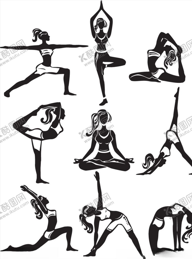 编号：59215110091058088869【酷图网】源文件下载-瑜伽剪影素材