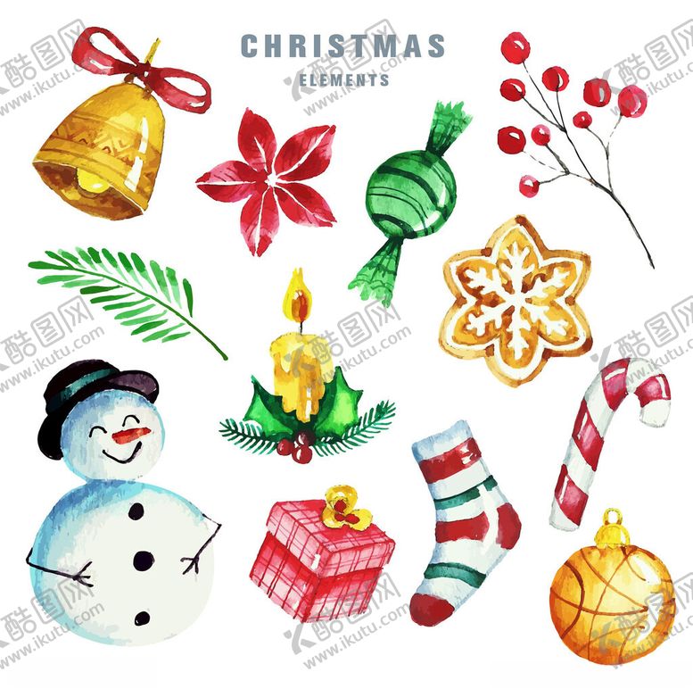 编号：96207001050338382438【酷图网】源文件下载-圣诞元素插画集合