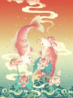 国潮海报设计图片文化锦鲤锦鲤插画