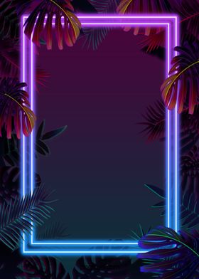 热带植物蓝紫色霓虹灯效果背景