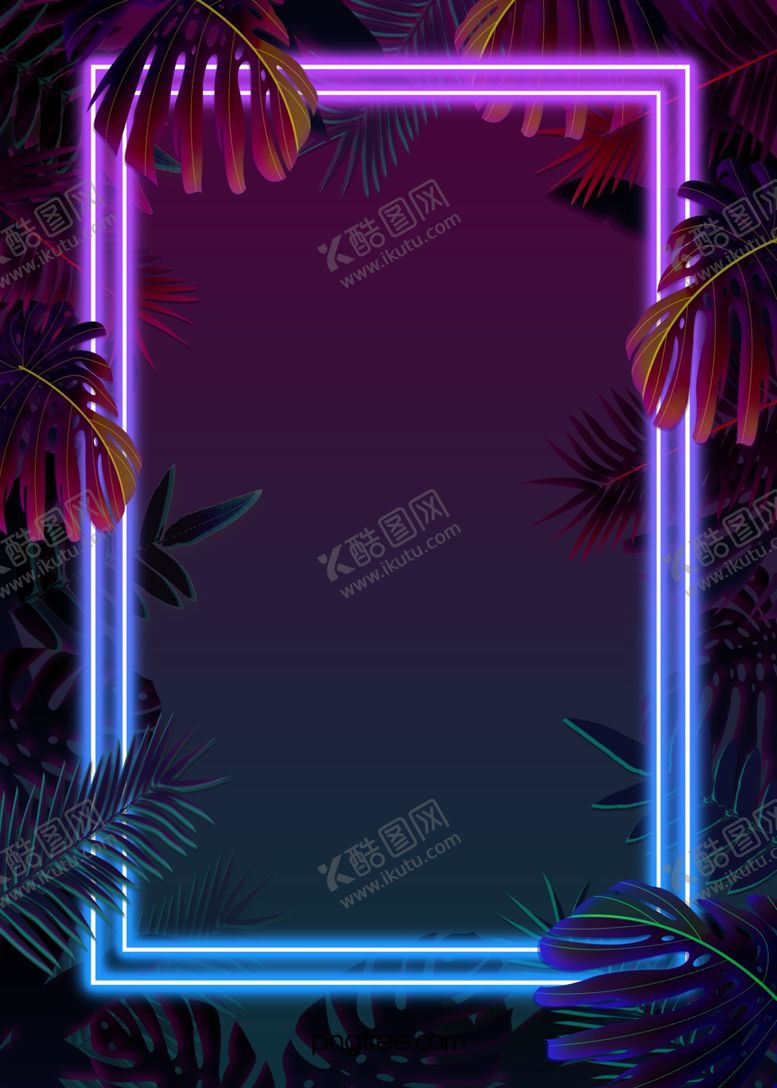编号：44881805100156439501【酷图网】源文件下载-热带植物霓虹灯效果树叶背景