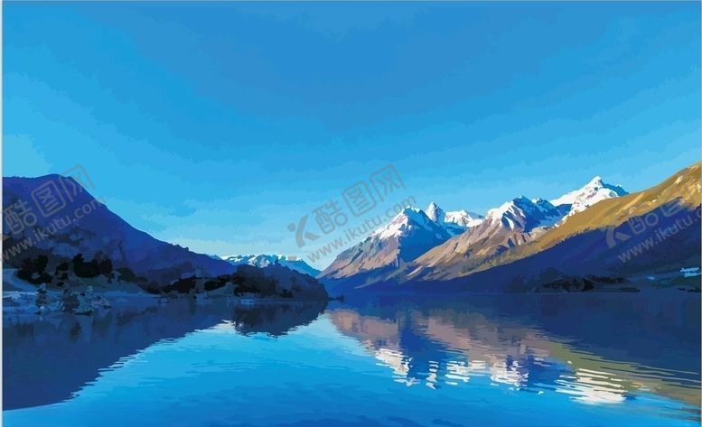 编号：86935204140030137918【酷图网】源文件下载-蓝色天空雪山湖泊矢量版油画