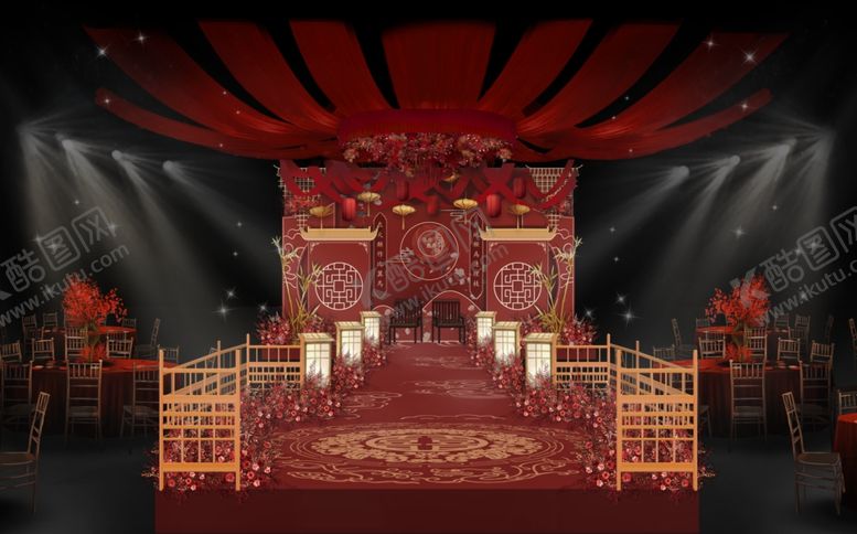 编号：75826609261324068866【酷图网】源文件下载-中式婚礼布幔吊顶