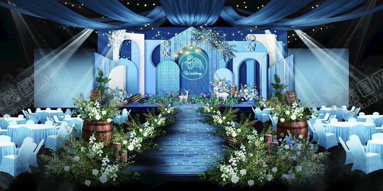 编号：31705403312213047560【酷图网】源文件下载-梦幻蓝色系婚礼现场布置