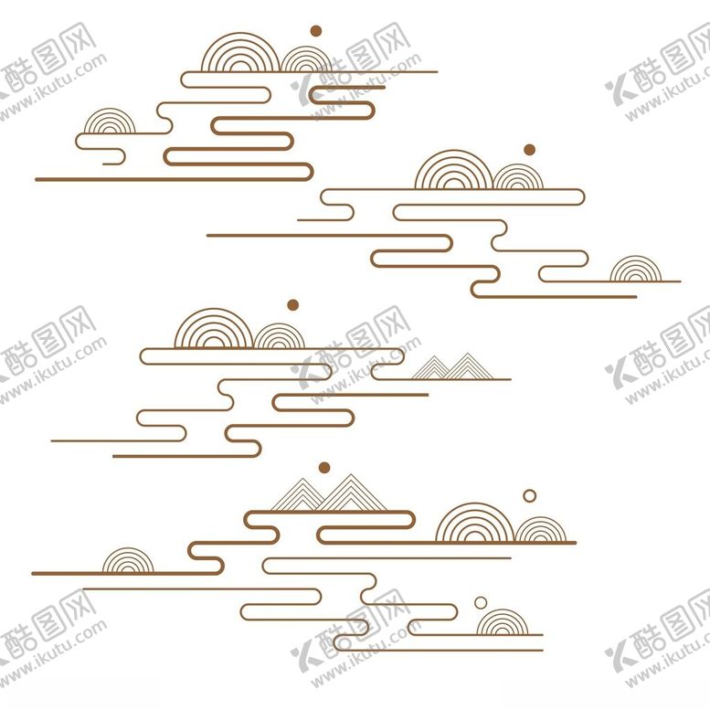 祥云花纹不规则边框手绘线条分隔符