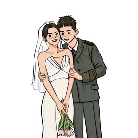 手绘卡通情侣婚纱照半身照头像白