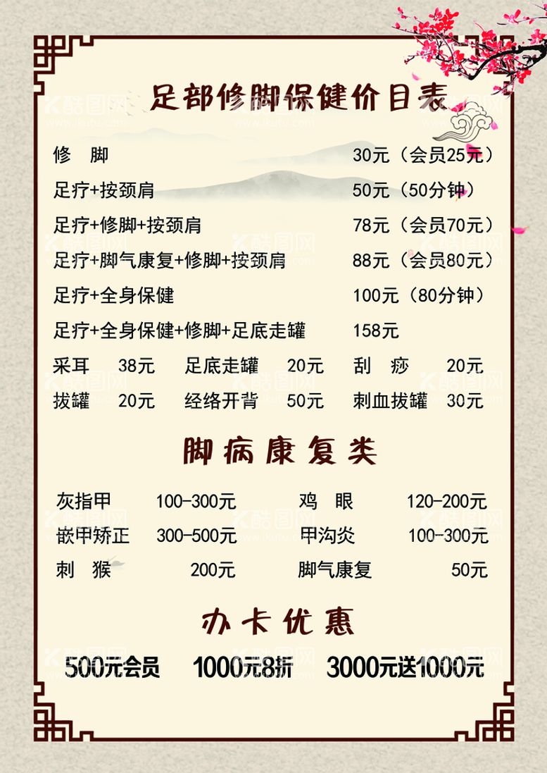 编号：84063910052005097421【酷图网】源文件下载-足部修脚保健价格表